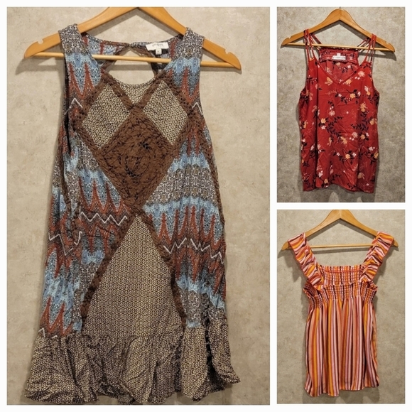 Lot Of 3 Sleeveless Lightweight Summer Tops/Blouses SZ Med Umgee Loft Pink Rose - Picture 1 of 12